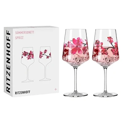Abbildung von RITZENHOFF 3461006 Aperitif Glas Sprizz 2er Set 500 ml Serie Sommersonett Nr. 11 + 12 mit Asia Motiv Rot Made in Germany