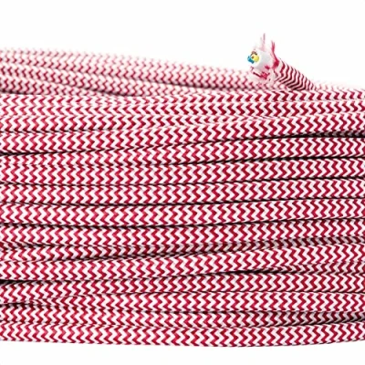 Abbildung von Textilkabel für Lampen, 5 m Rot Weiß, 3 adrig, (3x 0,75 mm²) Kunststoff Stromkabel mit Erdleiter, Textil ummantelt