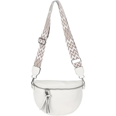 Abbildung von styleBREAKER Damen Halbmond Crossbody Schultertaschen Einfarbig, verstellbarer Schultergurt mit Zick Zack Rauten Muster 02012401, Farbe:Weiß