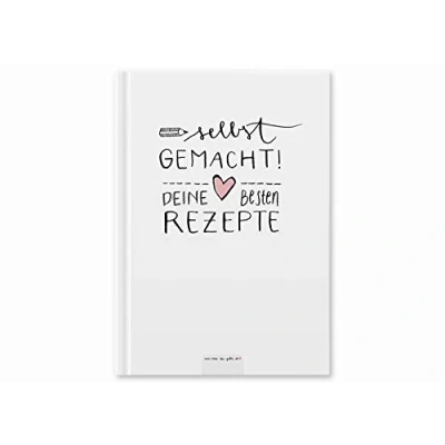 Abbildung von Rezeptbuch zum Selberschreiben selbst gemacht! DIY Kochbuch schreiben für deine besten Rezepte, Kreatives Geburtstagsgeschenk, Design in Weiß, Premium Hardcover, robuste Bindung, 17x24 cm