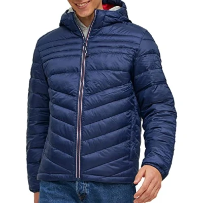 Abbildung von Jack &amp; Jones Wattierte Leichte Kapuzen Winterjacke, Herren, Größe: Small, Navy blazer