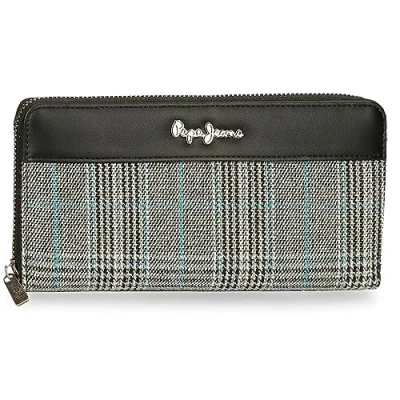 Abbildung von Pepe Jeans Kendra Geldbörse mit Kartenfach, Schwarz, 19,5 x 10 2 cm, Polyester Details aus Kunstleder, Talla única, Brieftasche Kartenfach