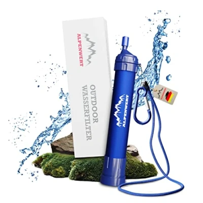Abbildung von ALPENWERT Wasserfilter Outdoor Trinkwasserfilter für 4000 Liter gefiltertes Wasser Trinkwasseraufbereitung die 99,99% aller Keime und Bakterien abtötet