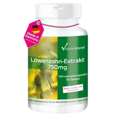 Abbildung von Löwenzahn Extrakt 750mg 180 Tabletten ! 6 MONATS VORRAT vegan hochdosiert 10 fach konzentriert Vitamintrend®