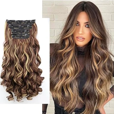 Abbildung von CAISHA XXL 45cm 4 Teile Set CLIP IN EXTENSIONS Haarverlängerung Haarteil Voluminös Gewellt Braun Blond Mix CES310 1