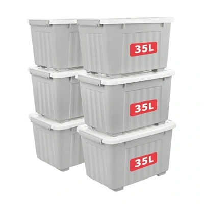 Abbildung von Cetomo,35L,6er Pack, Aufbewahrungsbox mit deckel,Aufbewahrungsboxen, Clips, stapelbar, Wohnzimmer, Schlafzimmer.lebensmittelecht ,Verschlussclips,Neumaterial Plastik Box grau