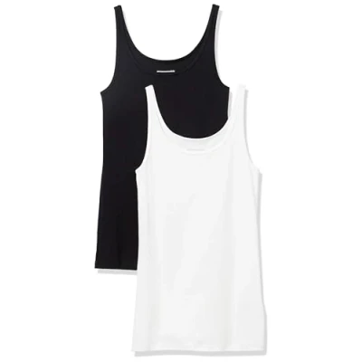 Abbildung von Amazon Essentials Damen Schmal geschnittenes Tanktop mit dünnem Trägern, 2er Pack, Schwarz/Weiß, XS