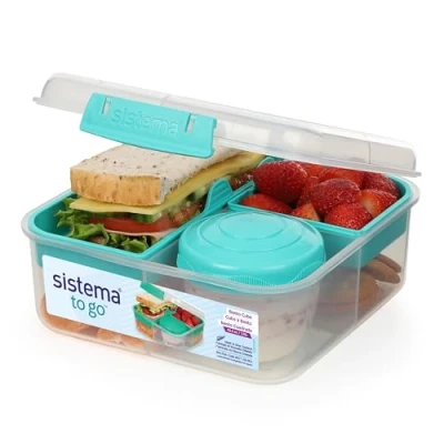 Abbildung von Sistema Bento Box TO GO Brotdose mit Fächern 1,25 l Lunchbox Joghurt /Fruchtbehälter für Kinder &amp; Erwachsene BPA frei Minty Teal [21685 8T], Mintgrün