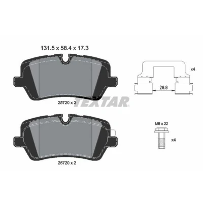 Abbildung von TEXTAR 2572001 Bremsbelagsatz für Verschleißwarnanzeiger vorbereitet mit Bremssattelschrauben Zubehör LAND ROVER: Range Rover 4, Sport