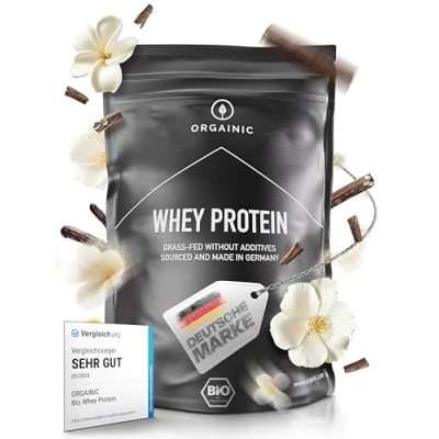 Abbildung von ORGAINIC Bio Vanille Whey Protein Zertifiziert ohne Zusatzstoffe Eiweißpulver aus Deutschland Grasfütterung 1000g