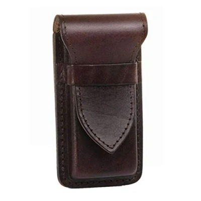 Abbildung von MIKA 28063302 Stifteetui aus Echt Sattel Leder, Stiftetui für 4 Stifte und Schreibgeräte Aller Art, Kugelschreiber Füller, Schreibgeräteetui Braun, Lederetui ca. 16 x 2 7 cm
