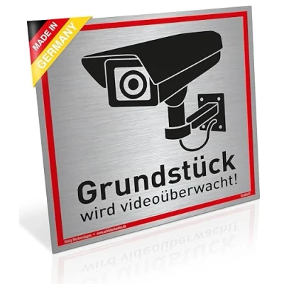 Abbildung von Schild Grundstück wird videoüberwacht! Alu 20 x cm stabiles mit UV Schutz silber gebürstet edle Optik Videoüberwachung Kameraüberwachung Kameraüberwacht Dreifke®
