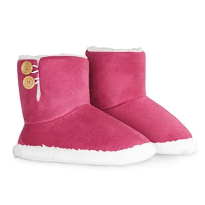 Abbildung von DUNLOP Hausschuhe Damen Winter, Flauschige Plüsch Bootie Slippers mit Memory Foam und rutschfester Sohle (Rosa, 39 EU)