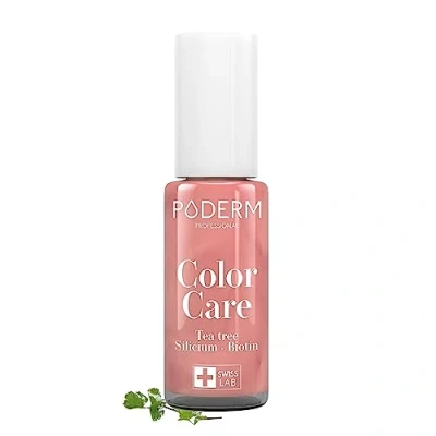 Abbildung von PODERM TEEBAUM NAGELLACK COLOR CARE Rosa verbessert das Aussehen für die gelbe oder brüchige Nägel 2 in 1 PFLEGE Hergestellt der Schweiz