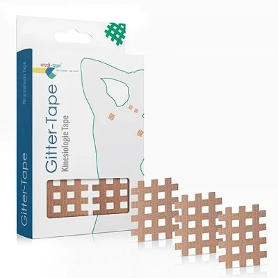 Abbildung von Medi Tape Gittertape Typ B 120 Stück Gitterpflaster, Hochwertiges Akupunkturpflaster Cross Schmerzpunkte oder als Narbenpflaster, Selbstklebend und vielseitig einsetzbar