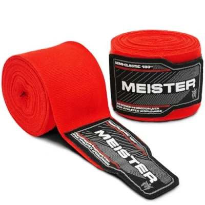 Abbildung von Meister Erwachsene 180 Zoll (457cm) Semi Elastische Handbandagen für MMA &amp; Boxen (Paar) Rot