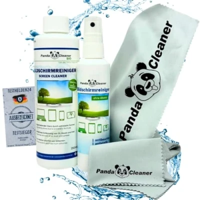Abbildung von PandaCleaner Laptop Cleaning Kit 100ml Display Spray + 250ml Refill TV Bildschirmreiniger &amp; 2x Tücher für Reinigung (Komplett Set)