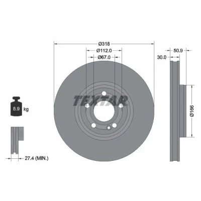 Abbildung von TEXTAR 92316705 Bremsscheibe 318 30 05/06 112 innenbelüftet beschichtet hochgekohlt ohne Radbefestigungsbolzen, Radnabe MERCEDES BENZ: A Class