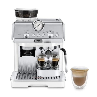 Abbildung von De&#039;Longhi La Specialista Arte EC9155.W Siebträgermaschine, Espressomaschine mit Mahlwerk, 8 Mahlgrade, 15 Bar, 3 Temperaturen, Milchschaumdüse, 1300 W, 1,5 l Tank, Weiß inkl. Barista Kit