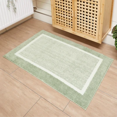 Abbildung von andiamo Badematte rutschfest Maui Badezimmerteppich weich und flauschig Duschvorleger für Badezimmer Badteppich waschbar 50 x 80 cm Salbei