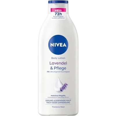 Abbildung von NIVEA Body Lotion Lavendel &amp; Pflege, Körpercreme mit Lavendelduft und Tiefenpflege Serum für 72h Feuchtigkeit, Körperlotion Ölen natürlichen Ursprungs (400 ml)