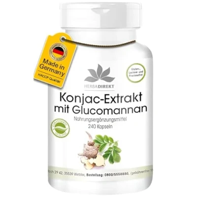 Abbildung von Konjakwurzel Kapseln 4000mg Glucomannan pro Tagesdosis 240 95% vegan HERBADIREKT by Warnke Vitalstoffe Deutsche Apothekenqualität