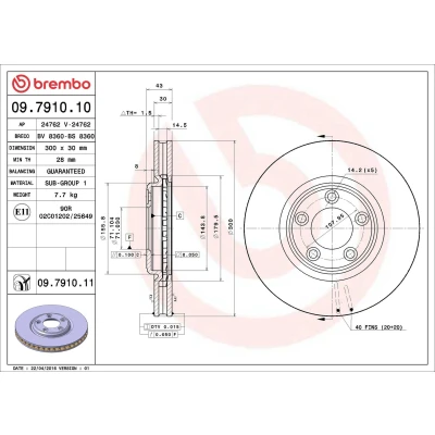 Abbildung von BREMBO COATED DISC LINE 09.7910.11 Bremsscheibe 300 30 5 innenbelüftet beschichtet JAGUAR: S Type