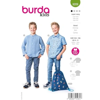Abbildung von burda kids Schnittmuster Jungen #9209 Hemd mit Stehkragen &amp; Kurzarmhemd Brusttasche Gr. 104 146