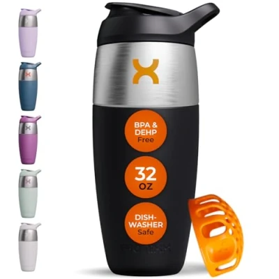 Abbildung von Promixx Pursuit Shaker Flasche einwandige Edelstahl Protein Bottle, super glatte Shakes, 950ml, Schwarz
