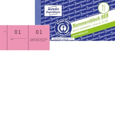 Abbildung von AVERY Zweckform 869 10 3 Nummernblock (105x53mm, 1.000 fortlaufend nummerierte Abrisse von 1 100 pro Block, Blöcke mit je Nummern, ideal für Veranstaltungen aller Art, Tombolas) rot