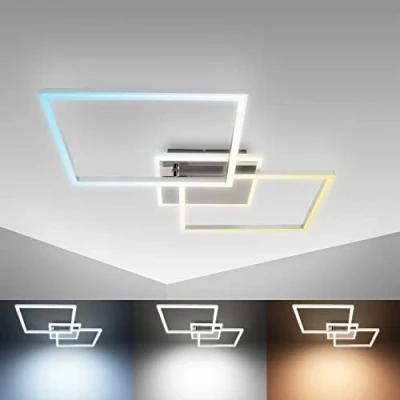 Abbildung von B.K.Licht LED Deckenlampe mit Fernbedienung, beleuchtete Auflage, einstellbar von warmweiß bis kaltweiß, Deckenleuchte, Lampe, Wohnzimmerlampe, Schlafzimmerlampe, 50x38,8x8 cm, Chrom Alu