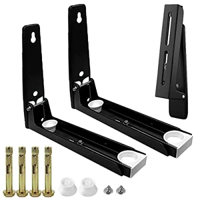 Abbildung von LCOUACEO 2 Stk Mikrowellenhalterung Wand aus Edelstahl,Universal Mikrowellen Halterung Mit Ausziehbaren Armen,Faltbare Mikrowelle St?nder Halter,Wandhalterung in Schwarz,f¨¹r Mikrowelle,Backofen