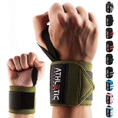 Abbildung von ATHLETIC AESTHETICS Handgelenk Bandagen Fitness Wrist Wrap (45 cm im Paar) Handgelenkbandage für Krafttraining, Fitness, Bodybuilding, Crossfit Handgelenkstütze (Olive)