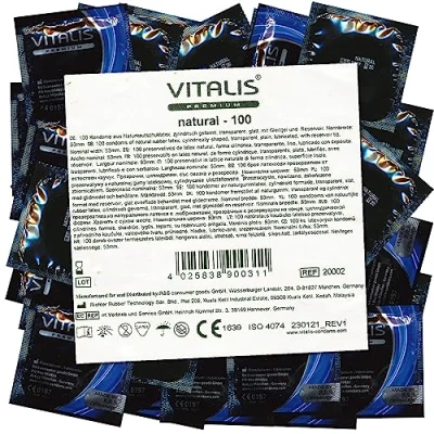 Abbildung von VITALIS 100 Kondome Pack Natural I Nennbreite 53 mm Gefühlsechte naturfarbene Natürliche Premium mit Gleitmittel auf Silikonbasis Hauchzarte für Männer