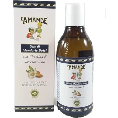 Abbildung von L&#039;AMANDE Süßmandelöl, 100% natürlich, für Körper und Gesicht, mit Vitamin E, nicht parfümiert, beruhigende Wirkung gegen Hautunreinheiten Hautrötungen, ideal als Massageöl, 250 ml