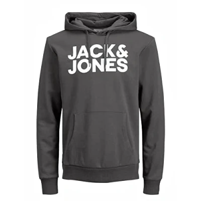 Abbildung von JACK &amp; JONES Herren JJECORP Logo Sweat Hood, Asphalt/Large Print/W White, XL