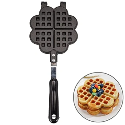 Abbildung von TAMUME Stovetop Waffeleisen für Herzwaffeln Gussaluminium Belgische Herz Waffel Hersteller 4 geformt Scheibe