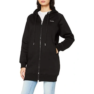 Abbildung von Winshape Damen Lange, kuschelige Hoodie Jacke J006 mit 2 Wege Zipper Kapuzenpullover, Schwarz, XXL