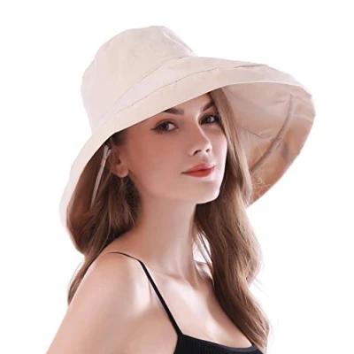 Abbildung von AIDIER Damen Faltbarer Leichter Sommerhut mit Breite Krempe UV Schutz Sonnenschutz Fischerhut Reisen Sonnenhut Kinnband Elegant UPF 50+ Sommer Hut Strandhut Gartenhut Anglerhut