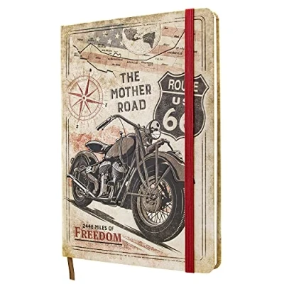 Abbildung von Nostalgic Art Retro Notizbuch, A5, Route 66 Bike Map Geschenk Idee für USA Fans, Bullet Journal dotted, Vintage Design