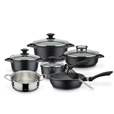 Abbildung von GSW Kochtopf und Pfannenset Gourmet Granit hochwertiges Set bestehend aus Töpfen, Kasserolle, Pfanne mehr, inkl. Deckel, auch für Induktion Aluguss, 10 teilig