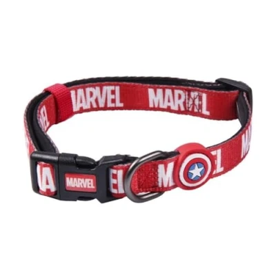 Abbildung von Cerdá for Fan Pets Hochwertiges Hundehalsband mit Marvel Motiven Bedruckt aus 100% Polyester hergestellt, Beständiger Stoff und Kleine Anhänger Metall Offiziell Lizenziert von