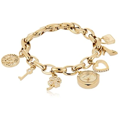 Abbildung von Anne Klein 10 7604CHRM Women&#039;s Swarovski Crystal Charm Bracelet Gold Plated Stainless Steel Watch