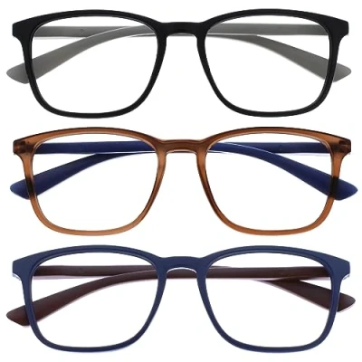 Abbildung von OPULIZE Max Lesebrille 3er Pack Klassische große rechteckige Fassung Brillen in mattem Schwarz, Braun und Blau Herren Damen Unisex RRR78 123 +2,00