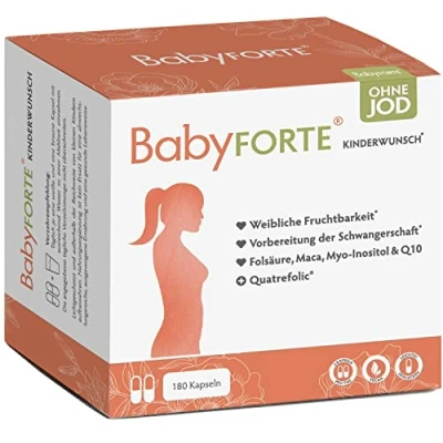 Abbildung von BabyFORTE® Kinderwunsch Vitamine ohne Jod vegan Quatrefolic®, Folsäure 800, Maca, Inositol 180 Kapseln Schwangerschaft
