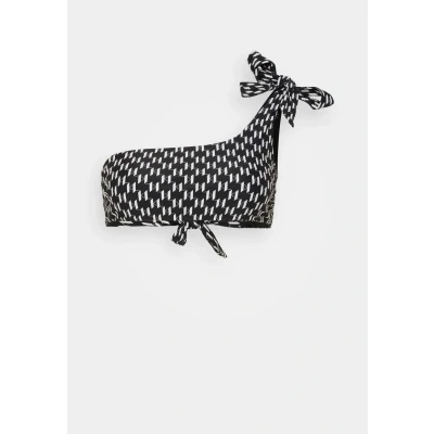 Abbildung von KARL Lagerfeld Monogram ONE Shoulder TIE Bikinitop, Damen, Größe: Small, Black/white