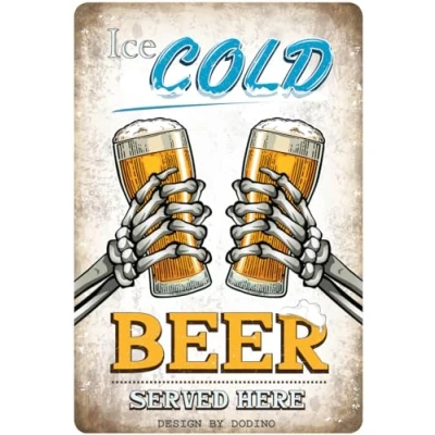 Abbildung von DODINO 20x30cm blechschilder ICE COLD BEER SERVED HERE, Dekoratives Wohnaccessoire, Schild bier, Bier schild, Deko Metallschild für alle Bar Theke oder Pub Besitzer