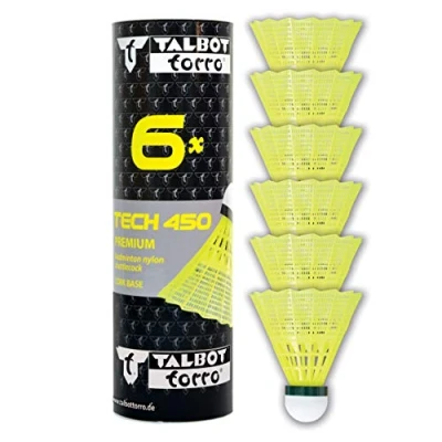 Abbildung von Talbot Torro Badminton Ball Tech 450, 6er Dose, Farbe: Gelb, Geschwindigkeit:Grün/Langsam,Premium Nylonfederball, Federball Shuttle, Nylonshuttles, für Indoor &amp; Outdoor