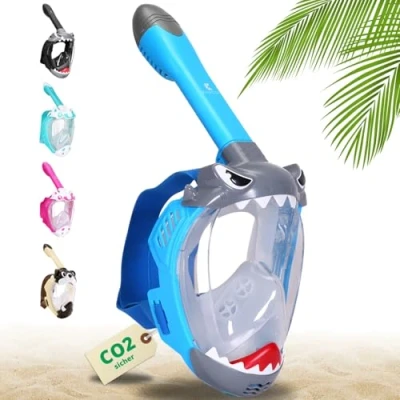 Abbildung von Khroom CO2 sichere Schnorchelmaske für Kinder ab 3 Jahren geprüft* durch TÜV Rheinland Vollgesichtsmaske zum Schnorcheln Seaview Einhorn Vollmaske Taucherbrille Tauchermaske (Pink+Case)