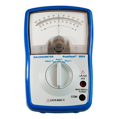 Abbildung von PeakTech Analog Galvanometer +/50mA; +/5mA; +/100mV; Cat III 600V; Stromstärkemesser/ Stromrichtungsmesser mit Drehspulmesswerk und Speigelskala, 1 Stück, P 3204